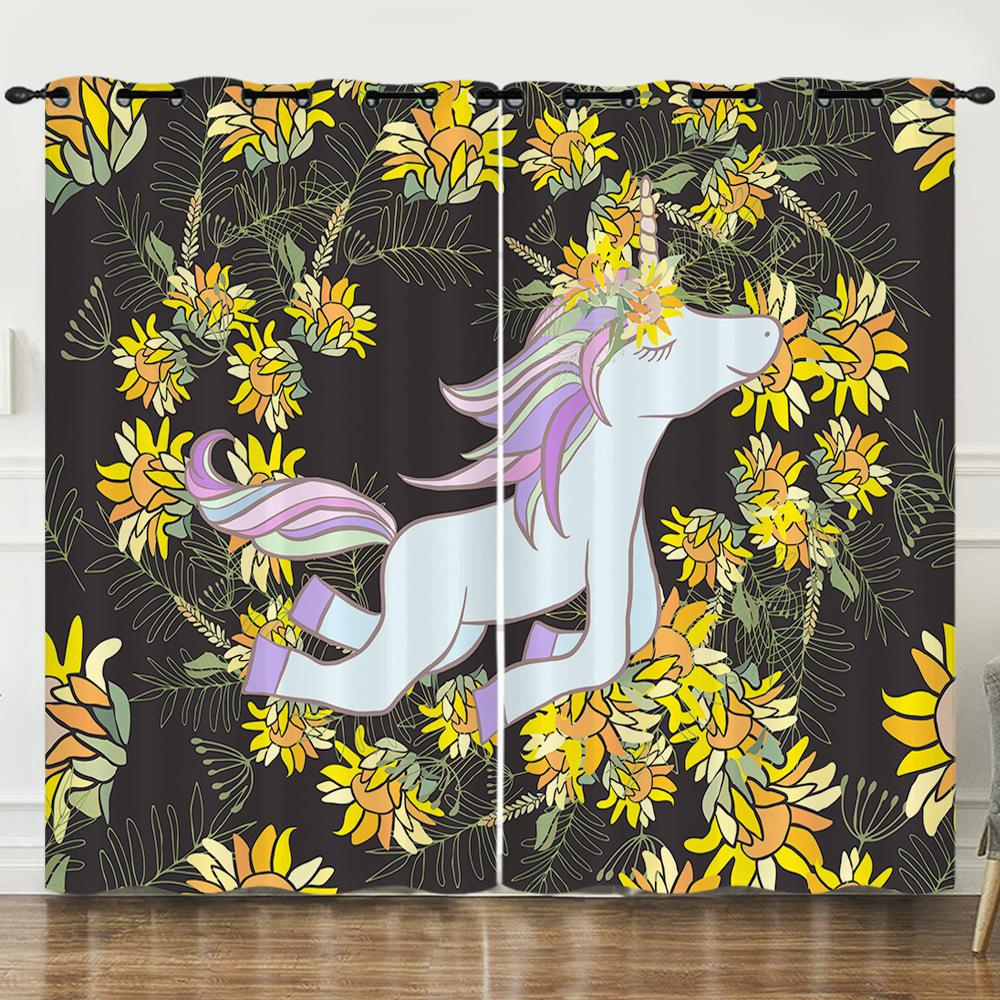 Little Rainbow Unicorn Cute Cartoon Series High Density Blackout Curtains Digital Printing Curtains