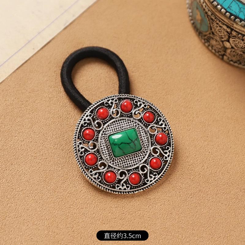Mongolian Tibetan hair accessories retro turquoise inlaid hair rope niche exotic hair tie rubber band headrope women