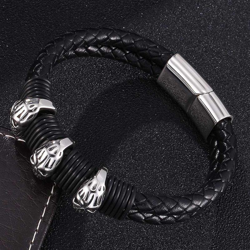 Men Skull Charm Bracelet Punk Genuine Leather Weave Bracelet Fashion Male Jewelry Best Friend Gift