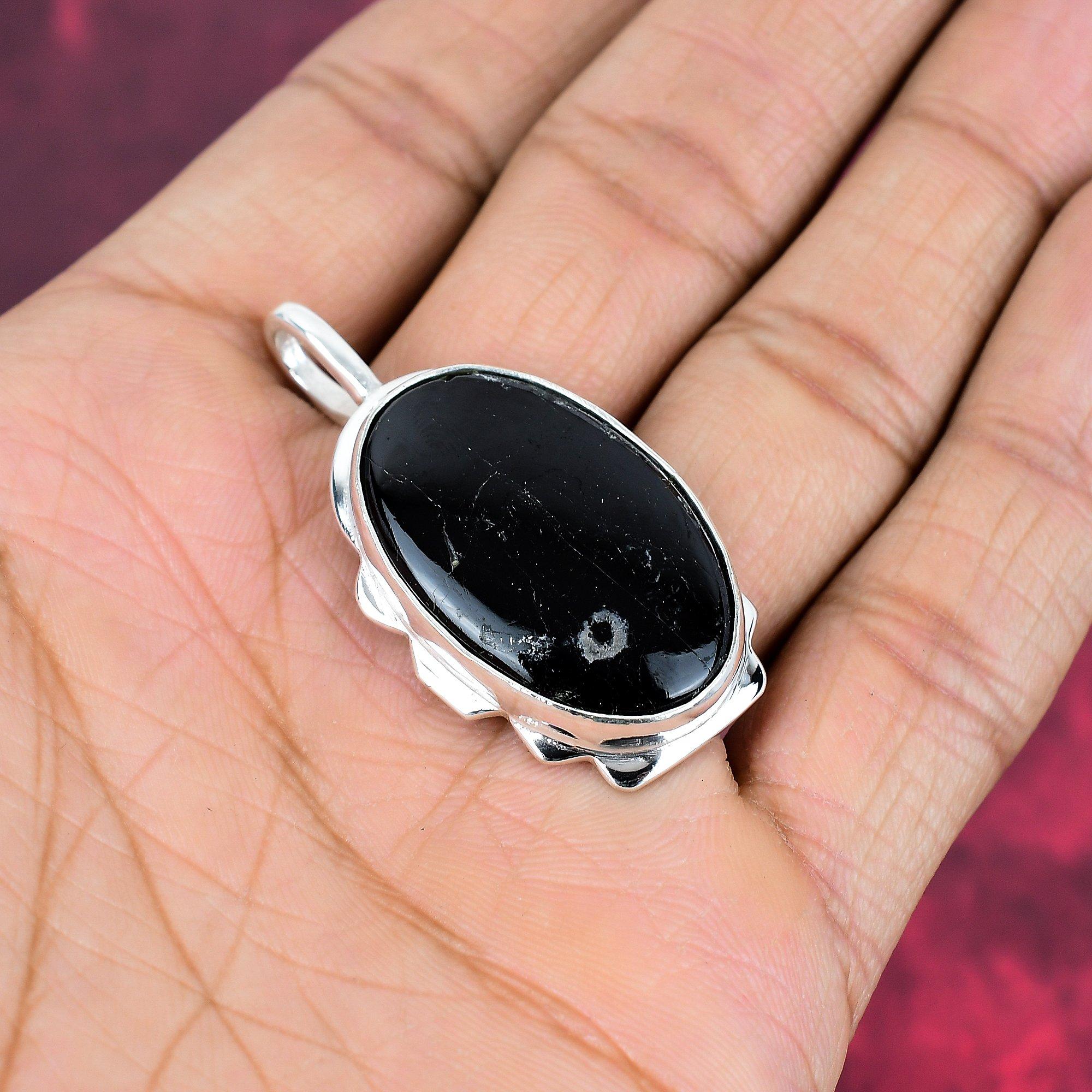 

Подвеска с черным турмалином, драгоценный камень, кулон из цельного серебра 925 пробы, потрясающая подвеска ручной работы 1.85 Inches чёрный