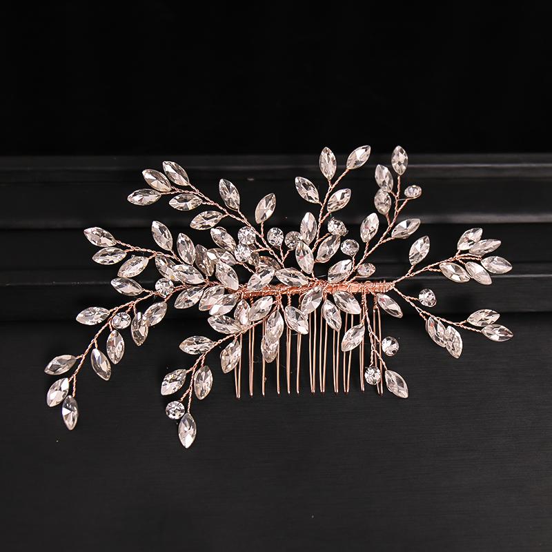New Handmade Silver Color Rose Gold Tiara Hair Combs Crystal Rhinestone Combs Bridal Hair Accessories Wedding Women Hairbands