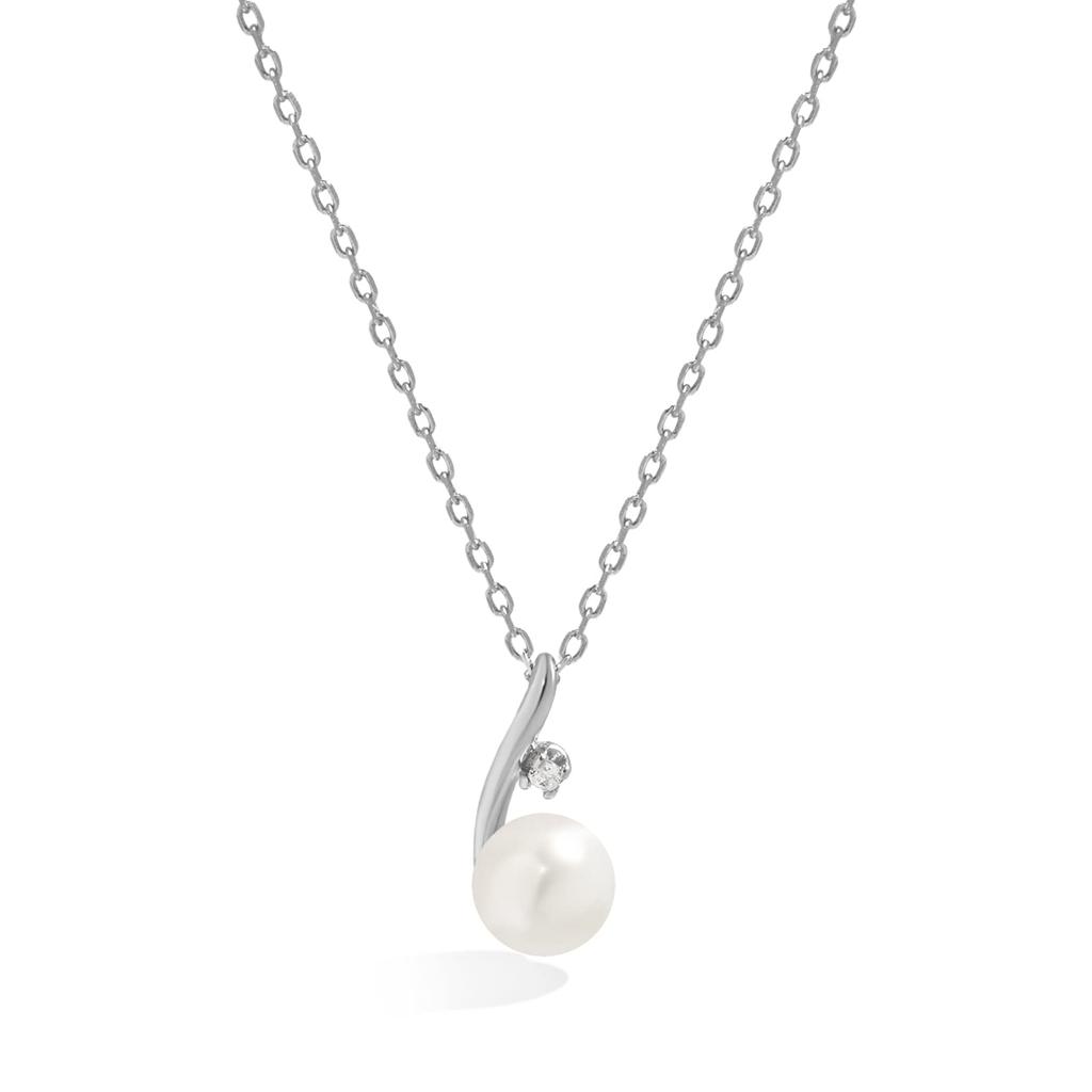Necklace for 18K gold 925 freshwater cubic zirconia rose with genuine jewelry [Pasurohu] women, K18, coating, silver, pearl, pearl, 6.5mm, top-quality