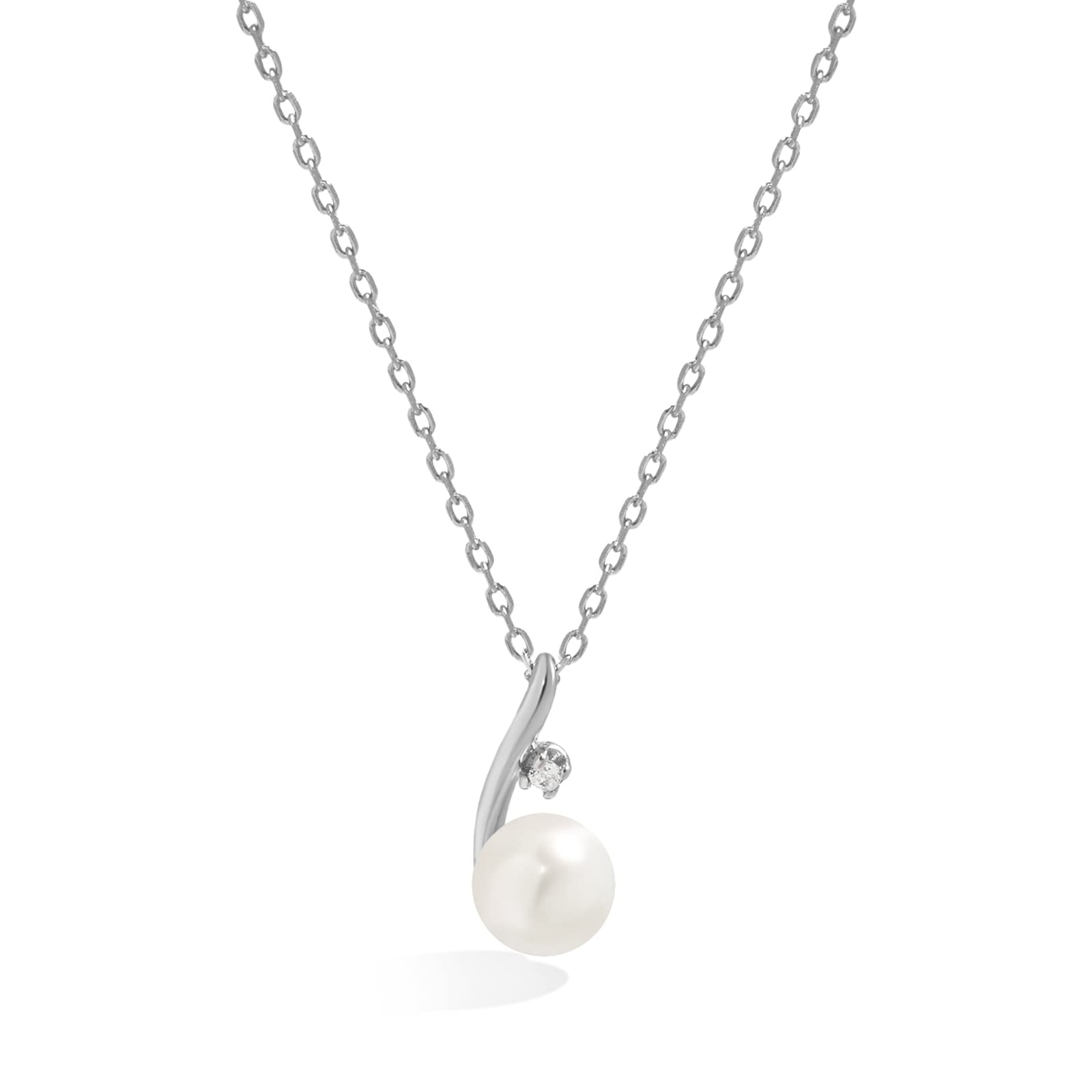 

18K Gold 925 Freshwater Finest Cubic Zirconia Rose Platinum with Metal Allergy Genuine Jewelry [Pasurohu] Women s Necklace, K18, Coated, Silver, платиновий