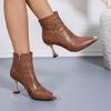 Fashion Women Pointed Metal Ankle Boots Female Sexy Stiletto High Heels Shoes Spring Autumn Fashion Side Zipper Thin Heeled Short Boots