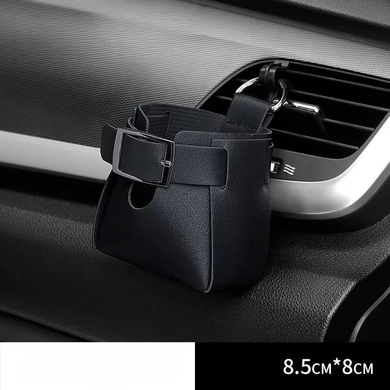 Car Storage Bag Air Vent Dashboard Tidy Hanging Leather Organizer Box Glasses Phone Holder Storage Organizer Car Accessories