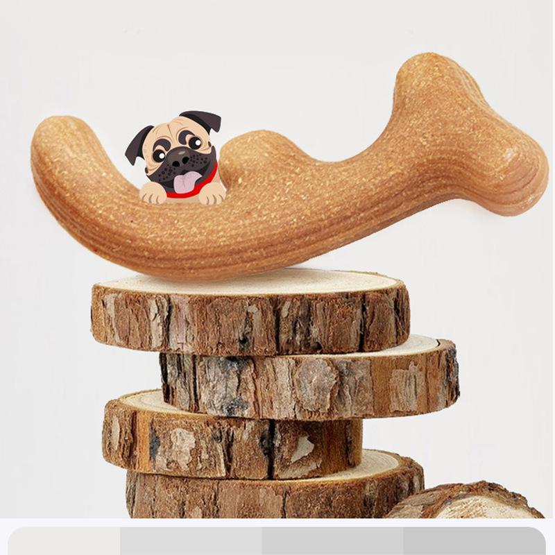 Food Grade TPR Wood Fiber Dog Chew Toy Durable Teeth Cleaning Interactive Pet Toy Safe Dog Molar Bone Toy OEM