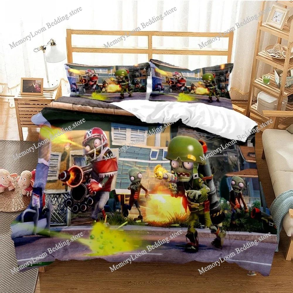 Plants Vs Bedding Sets Zombie US Europe UK Size Quilt Cartoon Bed Cover Duvet Cover Pillow Case Sets Adult Children