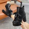 Fashion New Fashion Temperament Booties Autumn and Winter New Round Toe Strappy Front Platform Non-slip High Heels