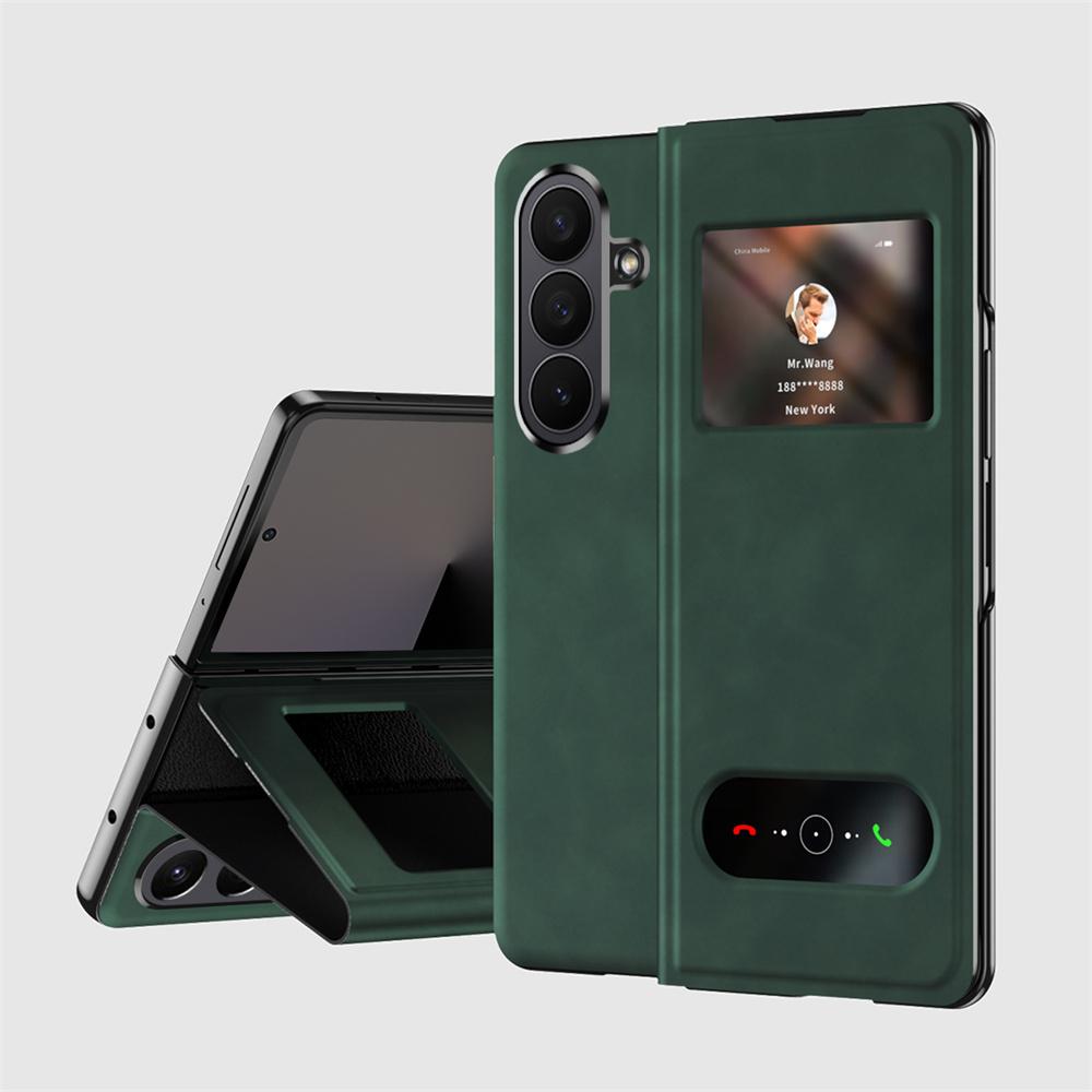 Solid Color Flip Leather Phone Case For Samsung Galaxy Z Fold 7 5G Fold7 Holder Design Protective Shell Protection Back Cover