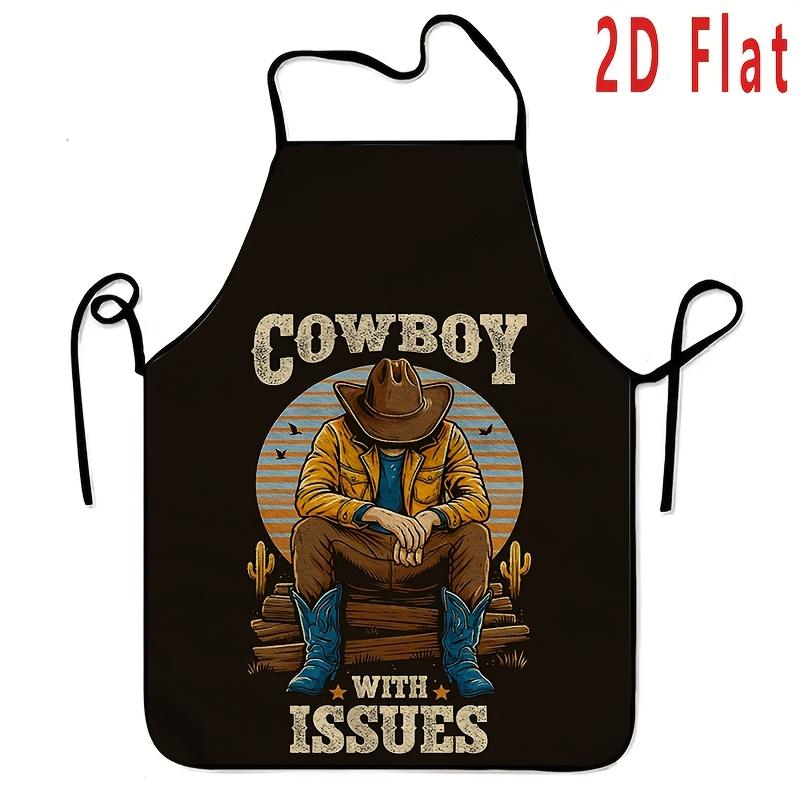 1pc "Troublemaker Cowboy" Apron Suitable for Cooking, Baking, Grilling, Gardening & Painting - Reusable Western Cowboy Print Apron with Horse & Cactus