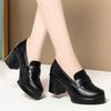 Retro High Heel Mary Jane Single Shoes Women's Deep Mouth Thick Heel Loafers British Thick Sole Mother's Leather Shoes Elegant