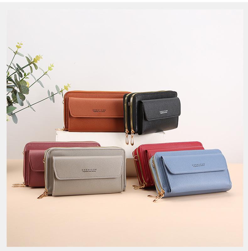 Women's Crossbody Mobile Phone Bag & Long Wallet with Double Zipper - Korean Style Shoulder Bag