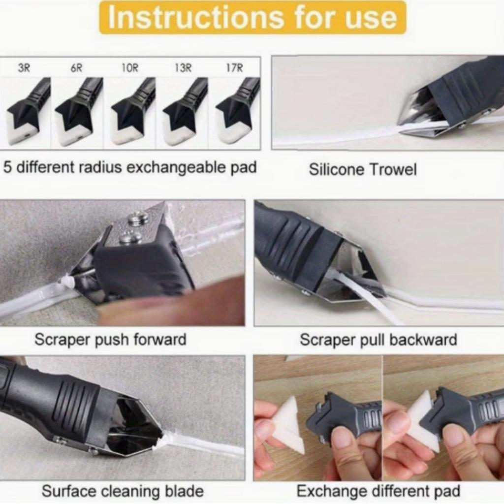 2 Sets 3-in-1 Silicone Caulking Tool Kit with Replaceable Heads, for Sealing, Cleaning & Grout, Home Repair Essential
