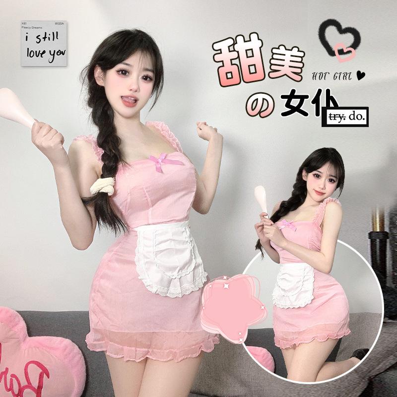 Sexy Lingerie Sexy Uniform Seduction Maid Suit Cosplay Mesh Backless Large Size Maid European and American Suit