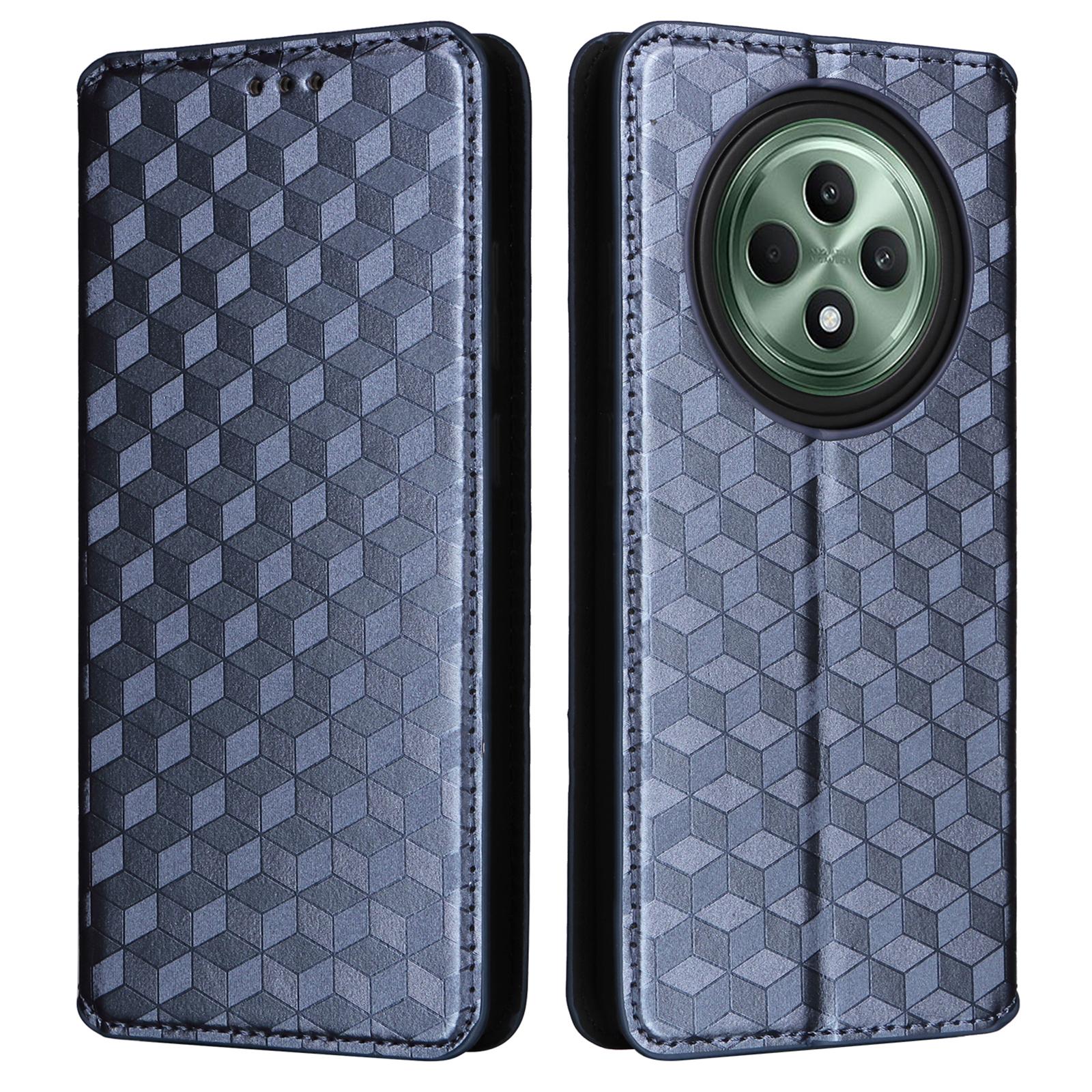 

For Oppo Reno12 F 5G/Oppo F27 5G Case Leather Wallet Phone Cover Rhombus Imprinted Blue