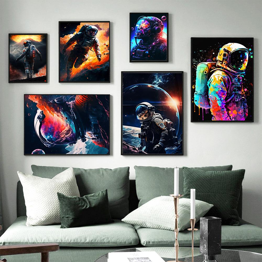 

Астронавт «Горящая планета», индивидуальная картина маслом, красочный настенный художественный постер, оригинальное произведение искусства, принт, домашний домик для животных