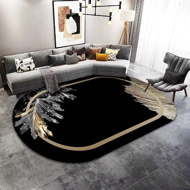 Luxury European Style Oval Carpet for Living Room Gorgeous Home Non-slip Rugs for Bedroom Large Size Machine Washable Floor Mats