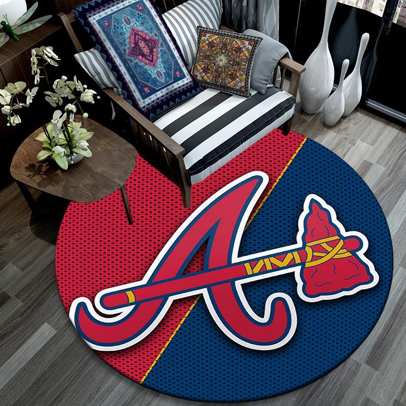 Atlanta Braves,Round Area Rug,Carpet Rug for Living Room Bedroom Sofa Playroom Decor,Non-slip Floor Mat
