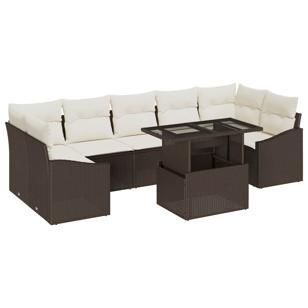 Garden Sofa Set with Cushions 8 Pcs Brown and Cream Poly Rattan