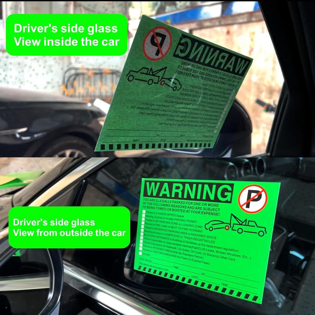 Illegal Parking Warning Stickers - Vibrant Green Parking Violation Notices - Stick-It-And-Forget-It Adhesive - 55 Pcs Private Parking Violation