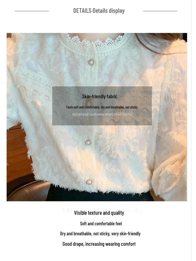 2025 Autumn Velvet Lace Stand Collar Shirt for Women