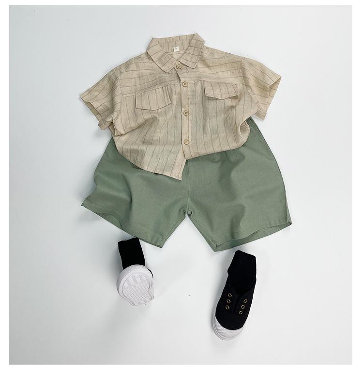 Baby Jungen Baumwoll-Leinen Gestreiftes Hemd & Shorts Set - Kurzarm Sommer Outfit