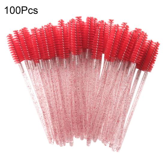 100Pcs/Bottle Disposable Mascara Wand Eyelash Brush Faux Crystal Eyebrow Spoolies Brush Portable Lash Makeup Applicator Brush Tools