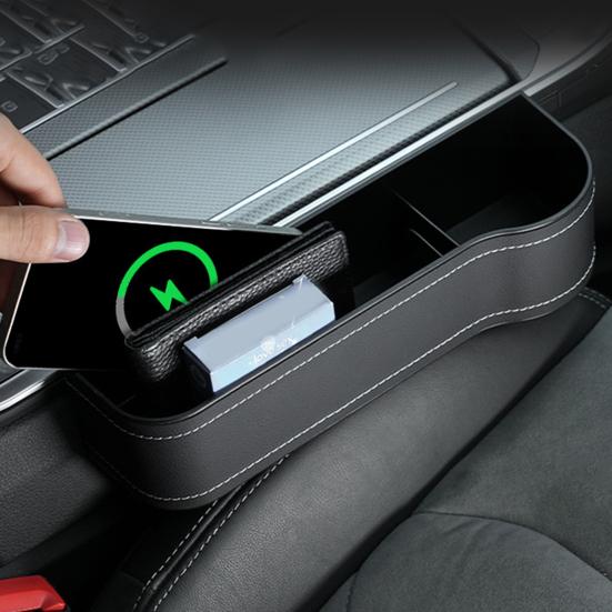 Car Seat Gap Filler Organizer Faux Leather Storage Box with Phone Slot Sunglasses Compartment RFID Protection Non-Slip Silicone Universal Car