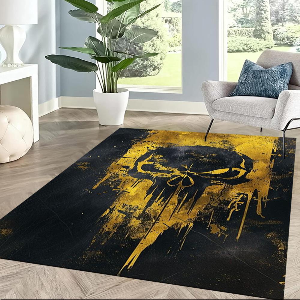 Golden Skull Artwork Floor Mats for Living Room, Bedroom and Room Decoration Are Suitable for Gifts.