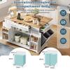 138 Cm, Kitchen Island with Folding Worktop, Quiet Casters, EU Socket, Adjustable Shelves and Pull-Out Trash Compartment - White with Wood Look