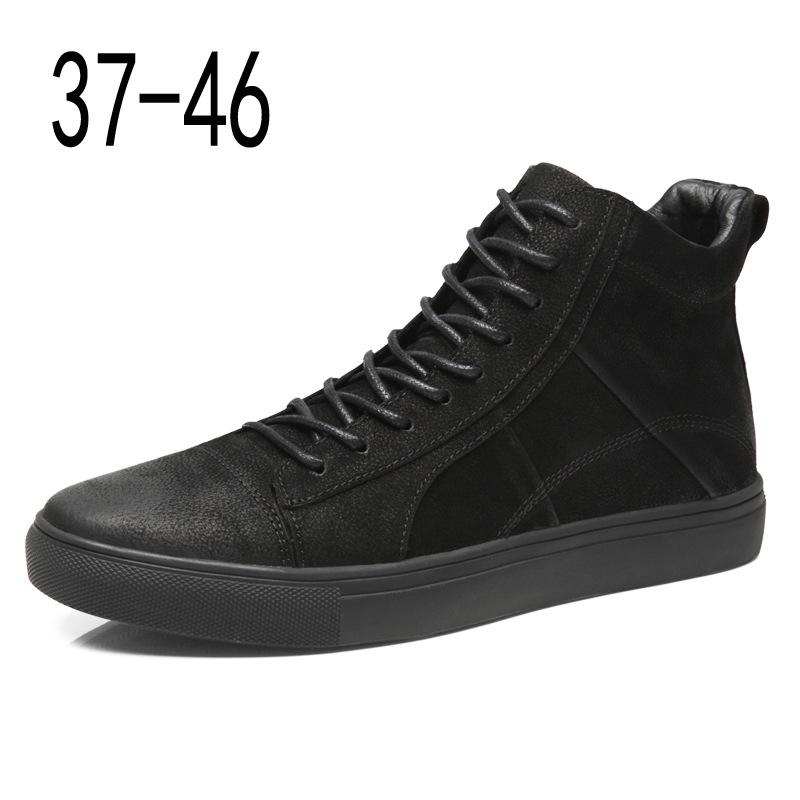 Men s Cowhide High-Top Skate Shoes with Fleece Lining - Large Size Martin and Casual Leather Boots Size 37