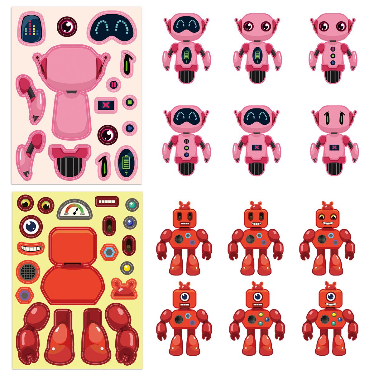 Original Robot Face Swap Puzzle Stickers: Parent-Child Interactive DIY Doodle Journal