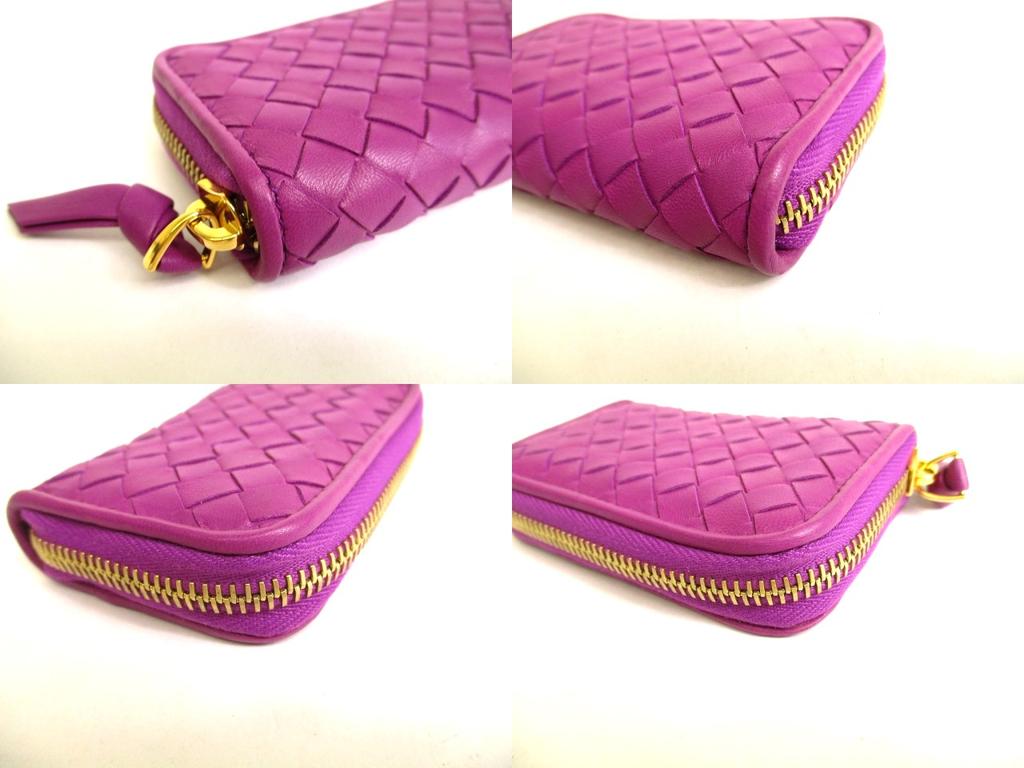 Authentic BOTTEGA VENETA Intrecciato Purple Leather Round Zip Coin Purse #9794  Refurbished