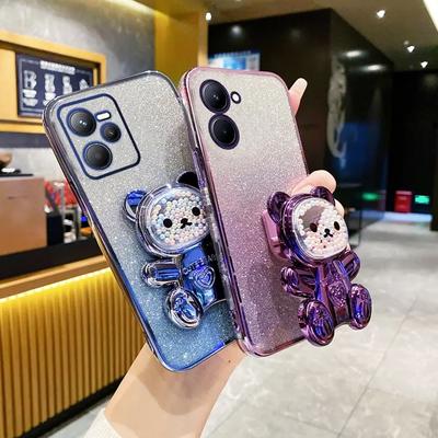 Pouzdro s třpytivým stojánkem pro Realme C67 s roztomilým medvídkem, držákem a držákem na mobil, pro Oppo Realme C67, c35, c33, c53, c33, c55, c30, c31, c21