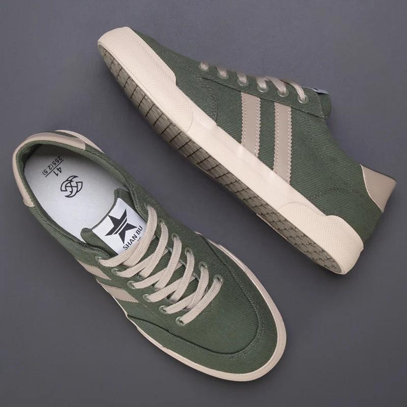 Men Breathable Leisure Shoes for Lightweight Flat Casual Canvas Sneaker Men Zapatos De Lona Hot Retro Green Vulcanize