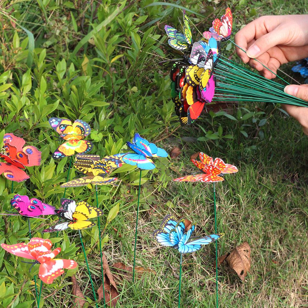 3D Butterfly Garden Stakes Set of 50 for Outdoor Decoration Plastic Rods for Various Garden and Event Applications