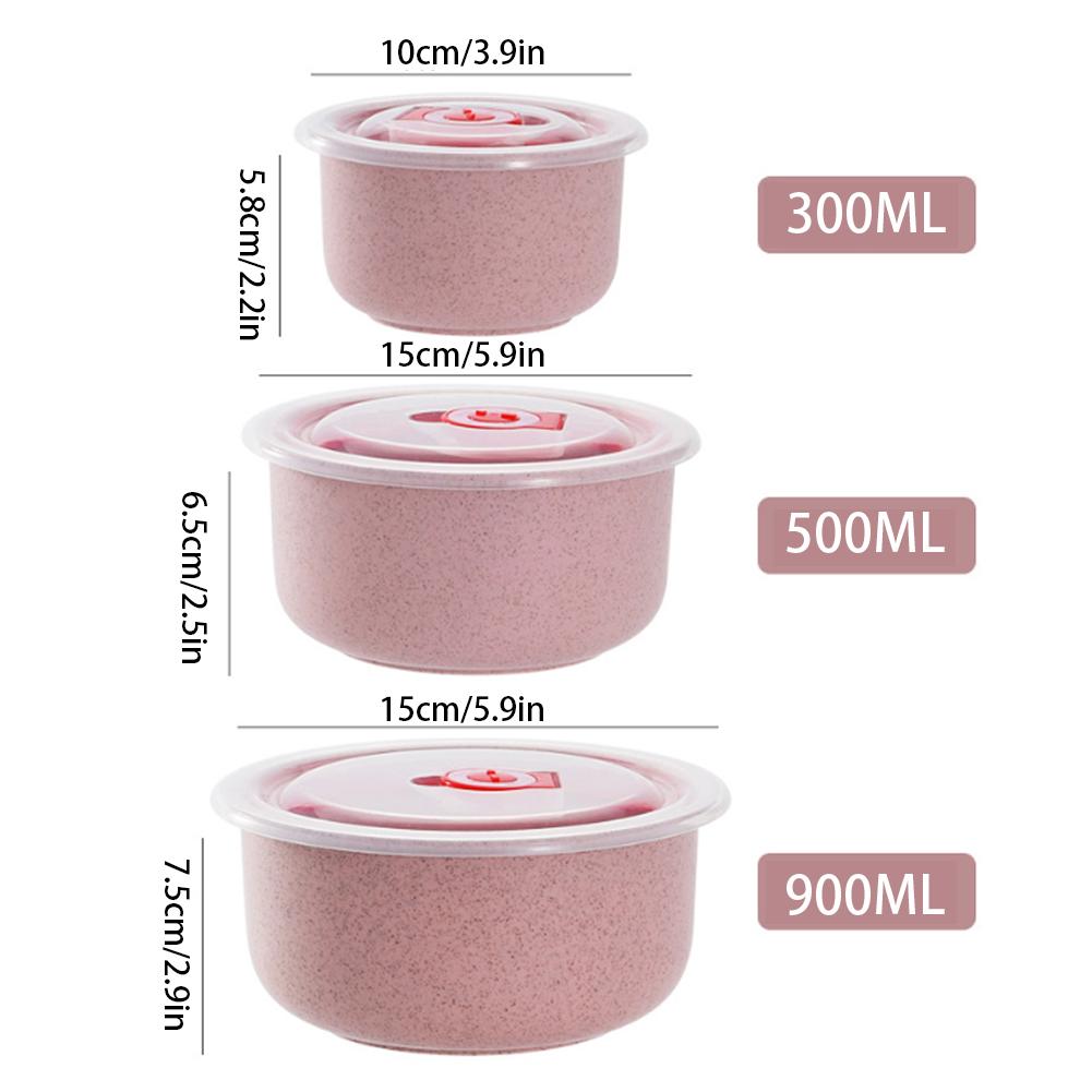 Wheat Straw Food Storage Bowl Set 3 Pieces With Lids Microwave Safe Plastic Bento Lunch Box Round Containers For Meal Prep Snack