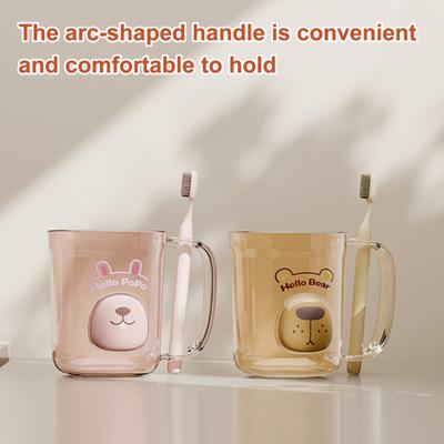 Cup Non-Slip Handle Smooth Round Mouth Transparent Body Rabbit Bear Design Bathroom