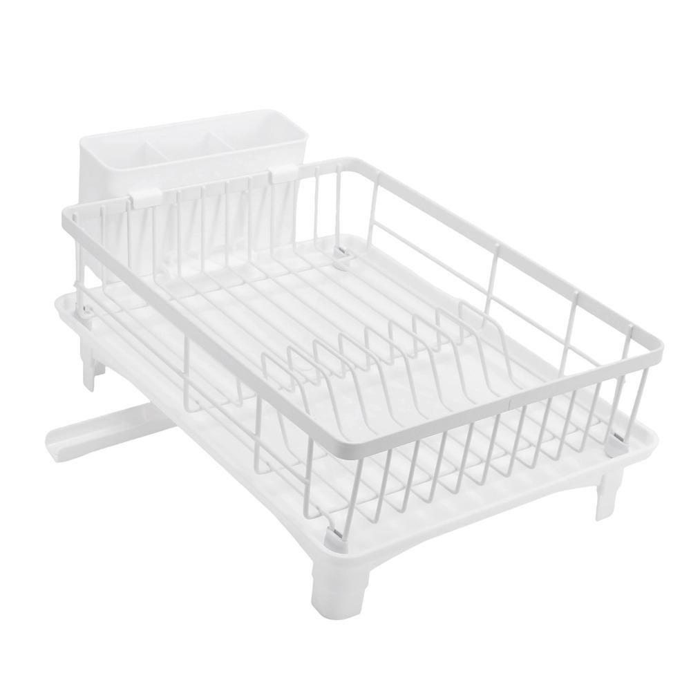 White/Black Dish Drainer Iron Utensil Dish Rack Dish Rack With Drainboard  Countertop Storage