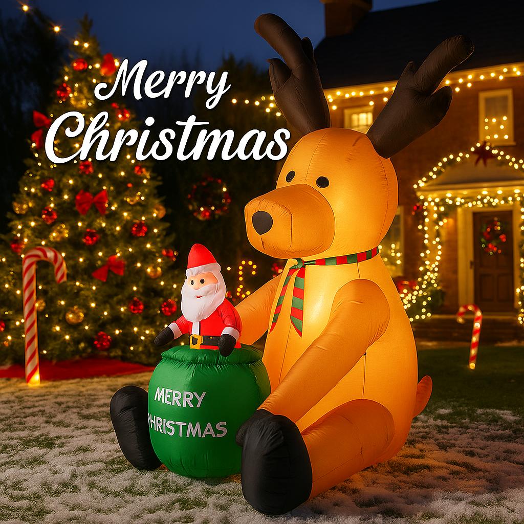 8.2FT Inflatable Toy Reindeer Candy Santa Claus Gift Bag LED Lit Xmas Yard Lawn Party Decoration Christmas Home Supplie Ornament