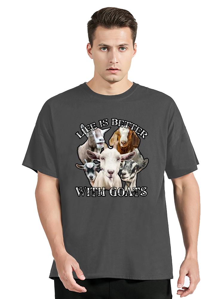 Das Leben ist besser mit Ziegen Herren Grafik T-Shirt Ziegenliebhaber T-Shirt Kreativ Hipster Gothisch Männlich Hip Hop Oberteile Kleidung Übergroß