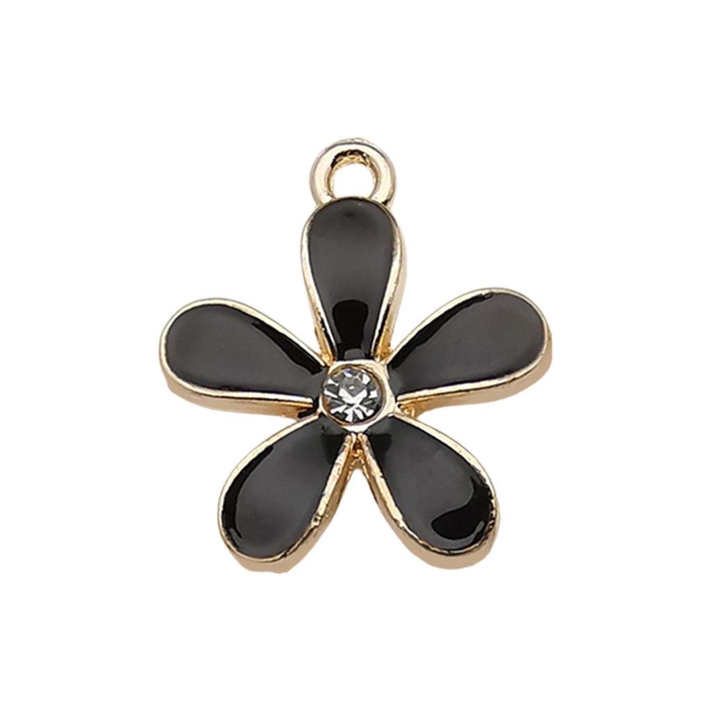 "Set of 30 Black Flower DIY Korean Jewelry: K-Gold Oil Drop Alloy Pendants for Earrings & Bracelets"