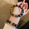 Yellow Tiger Eye & Gold Silver Obsidian Bracelet for Men - Attracts Wealth & Luck, Year of the Horse Crystal Beaded Gift for Boyfriend
