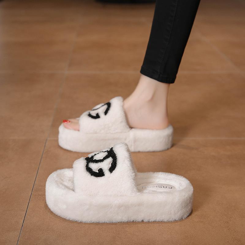 Xiaoxiangfeng Thick-bottomed Fluffy Slippers Women Wear Autumn and Winter Slippers Popular Fashion Brand Internet Celebrity Home Cotton Slippers