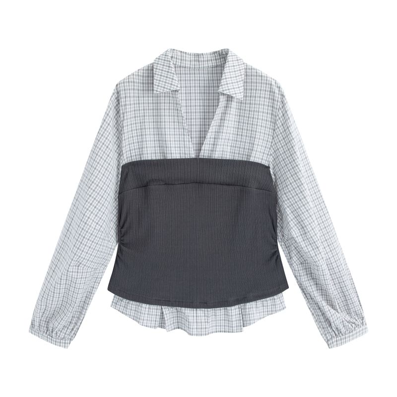 

Julu Studio West Street Magazine Plus-Size Women s Tube Top Patchwork Plaid Shirt/Casual Pants Set Gray Top M