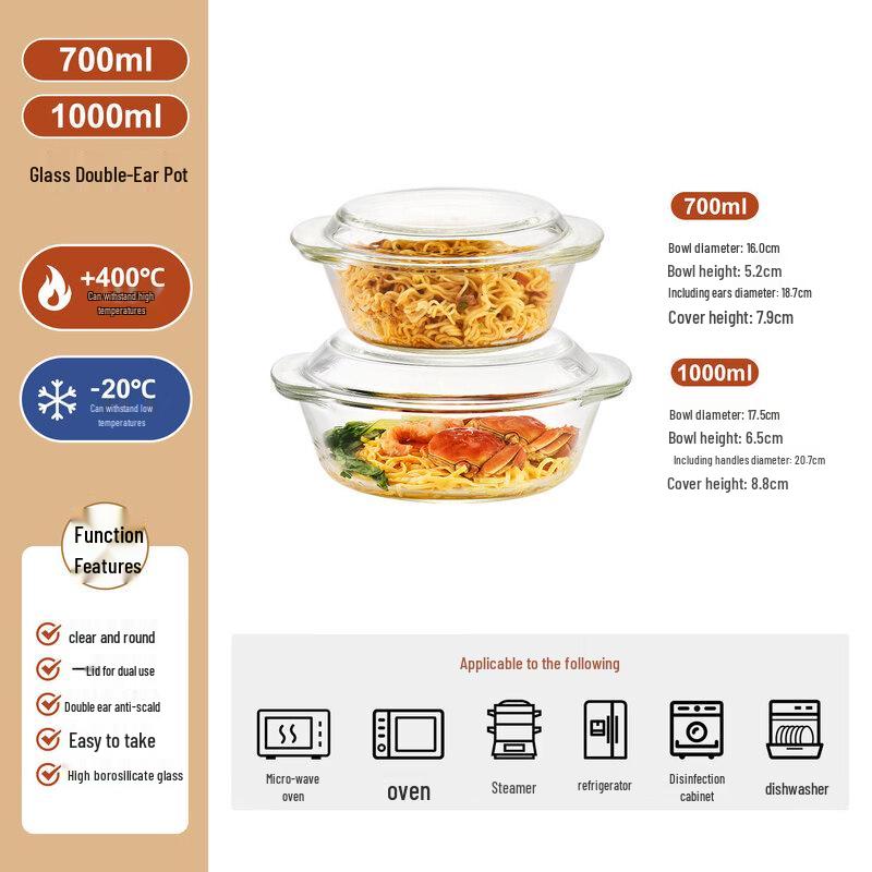 Qiwei Covered Glass Bowl for Microwave & Oven
