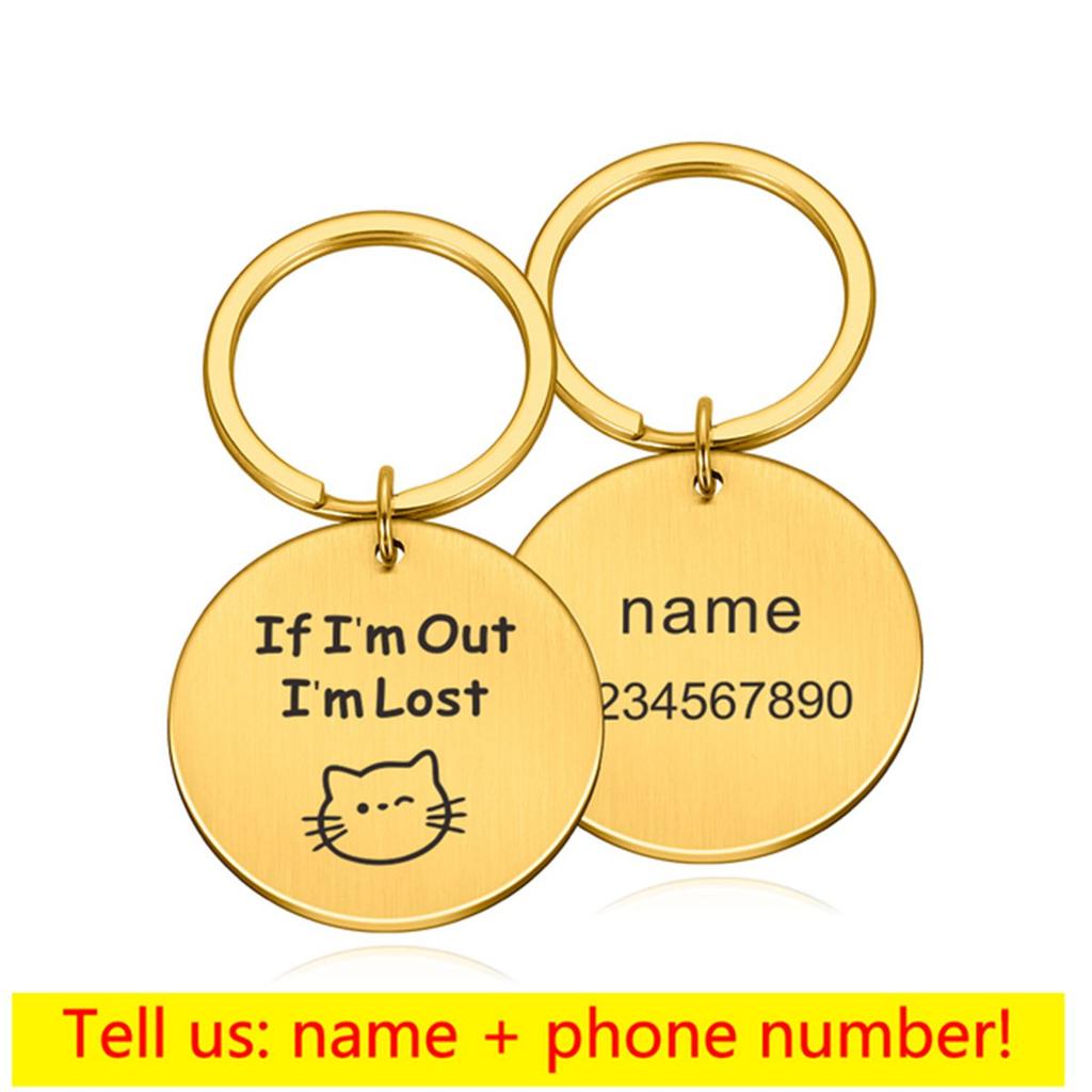 1 peça gato bonito Nome e número personalizados Gravação a laser Medalhas de identificação personalizadas para cães Coleira personalizada para cães com nome para animais de estimação