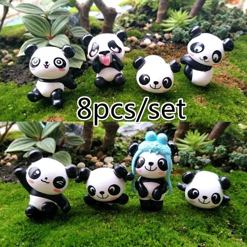 8 kusů/sada Panda Mikro krajina Pryskyřice Panda Mech Mikro krajinná dekorace DIY Materiálová sada Malá Panda Stolní dekorace