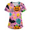 Women's Fashion Easter Printed Short Sleeve V-Neck Top Small Pocket Work T-Shirt