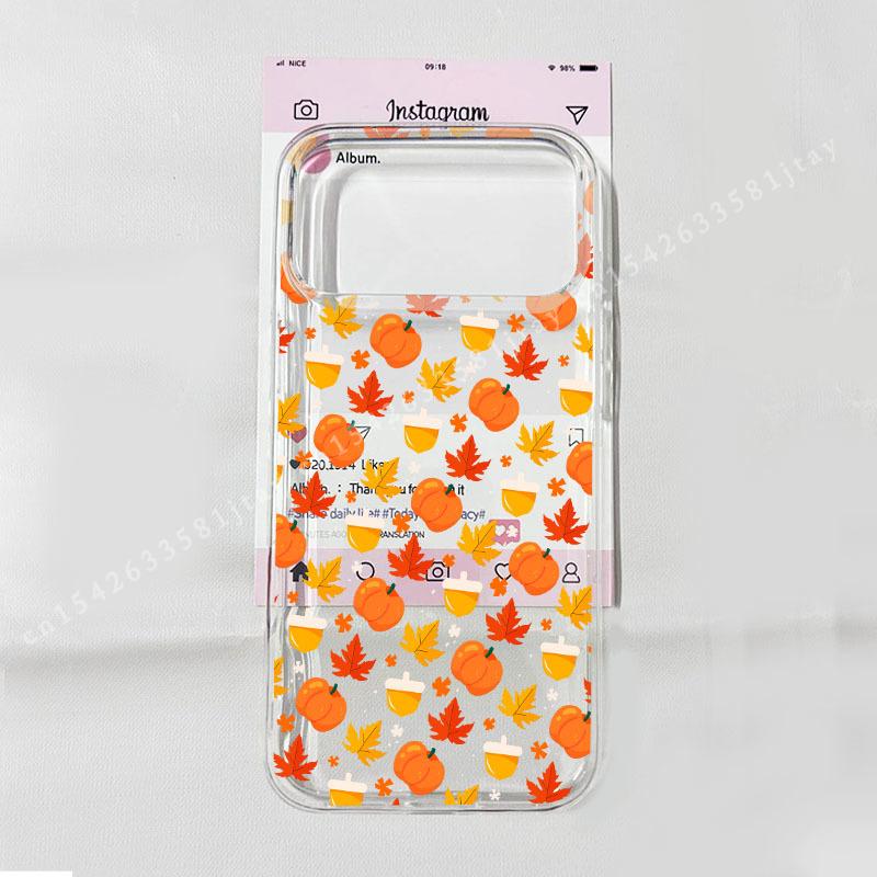 

Retro Maple Leaf Pattern Clear Phone Case for IPhone 17 Pro Max 15 14 16 13 12 11 Air XR 8Plus Autumn Leaves Fall Pumpkin Cover iPhone XS Max
